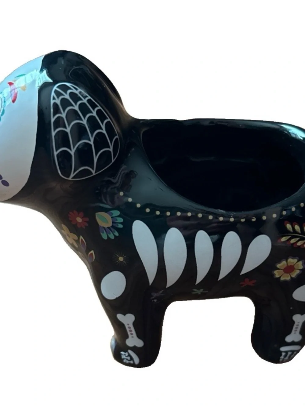 Trader Joes Day of the Dead Skeleton Dog Planter Ceramic Halloween Dia Muertos